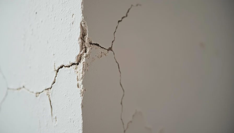 Close-up of drywall crack at wall-ceiling joint indicating potential movement