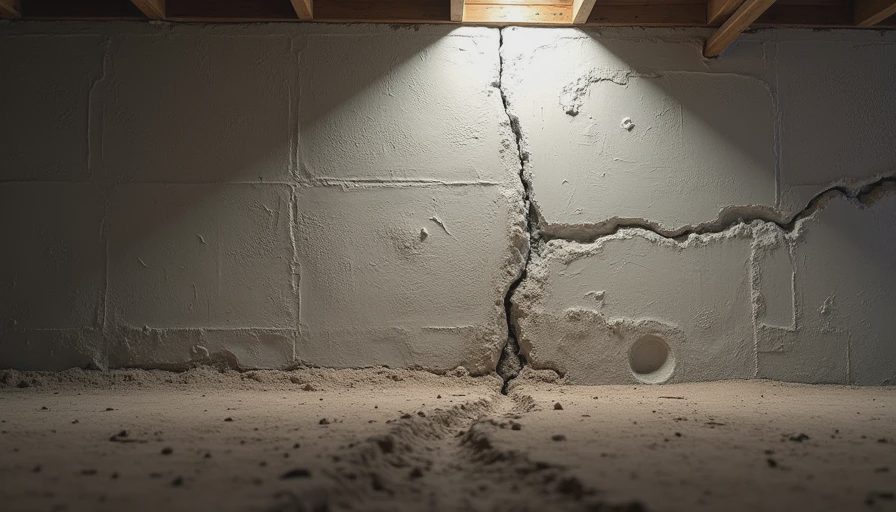 Crawlspace foundation crack being inspected with flashlight